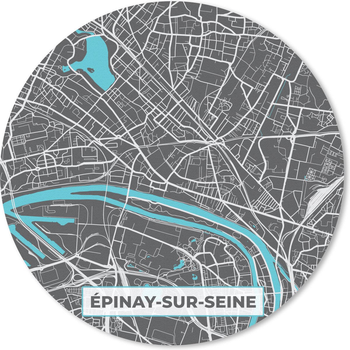 Muismat rond 40x40 cm - Mousepad Frankrijk – Épinay-sur-Seine – Stadskaart – Plattegrond – Kaart - Ronde muismatten - Stadskaart