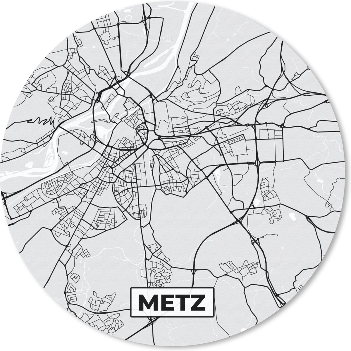 Muismat rond 40x40 cm - Mousepad Plattegrond - Metz - Stadskaart - Kaart - Frankrijk - Ronde muismatten - Stadskaart