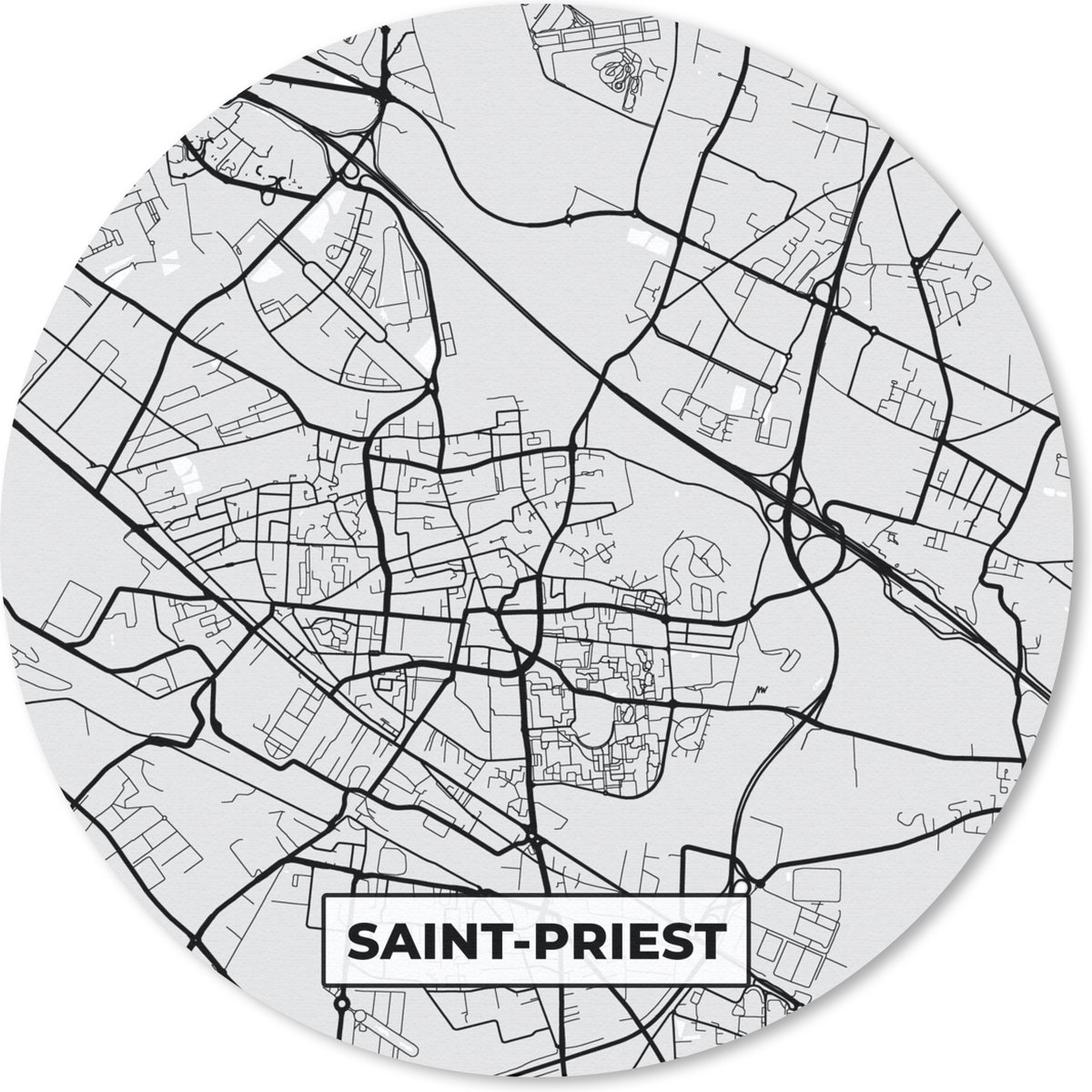 Muismat rond 30x30 cm - Mousepad Saint-Priest – Plattegrond - Frankrijk – Kaart – Stadskaart - Ronde muismatten - Stadskaart