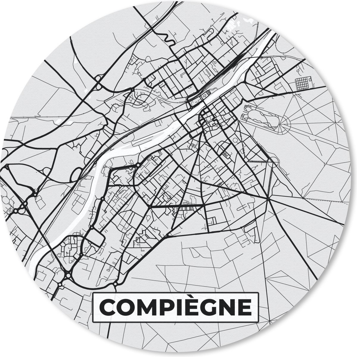 Muismat rond 20x20 cm - Mousepad Kaart - Stadskaart - Frankrijk - Compiègne - Plattegrond - Ronde muismatten - Stadskaart