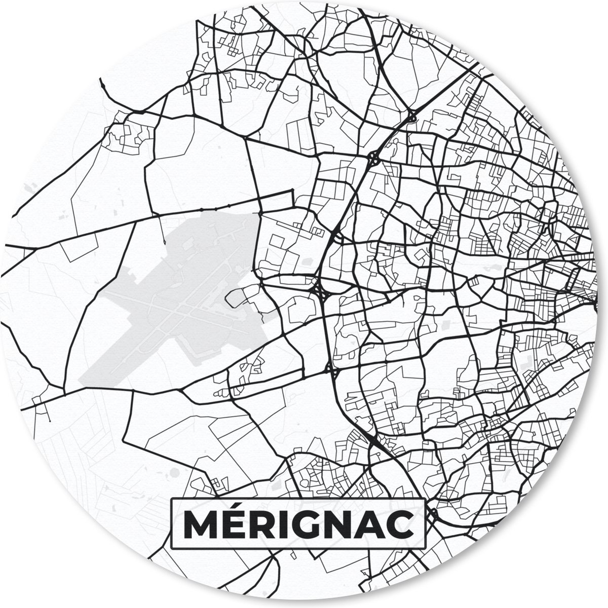 Muismat rond 40x40 cm - Mousepad Frankrijk - Kaart - Plattegrond - Stadskaart - Mérignac - Zwart wit - Ronde muismatten - Stadskaart