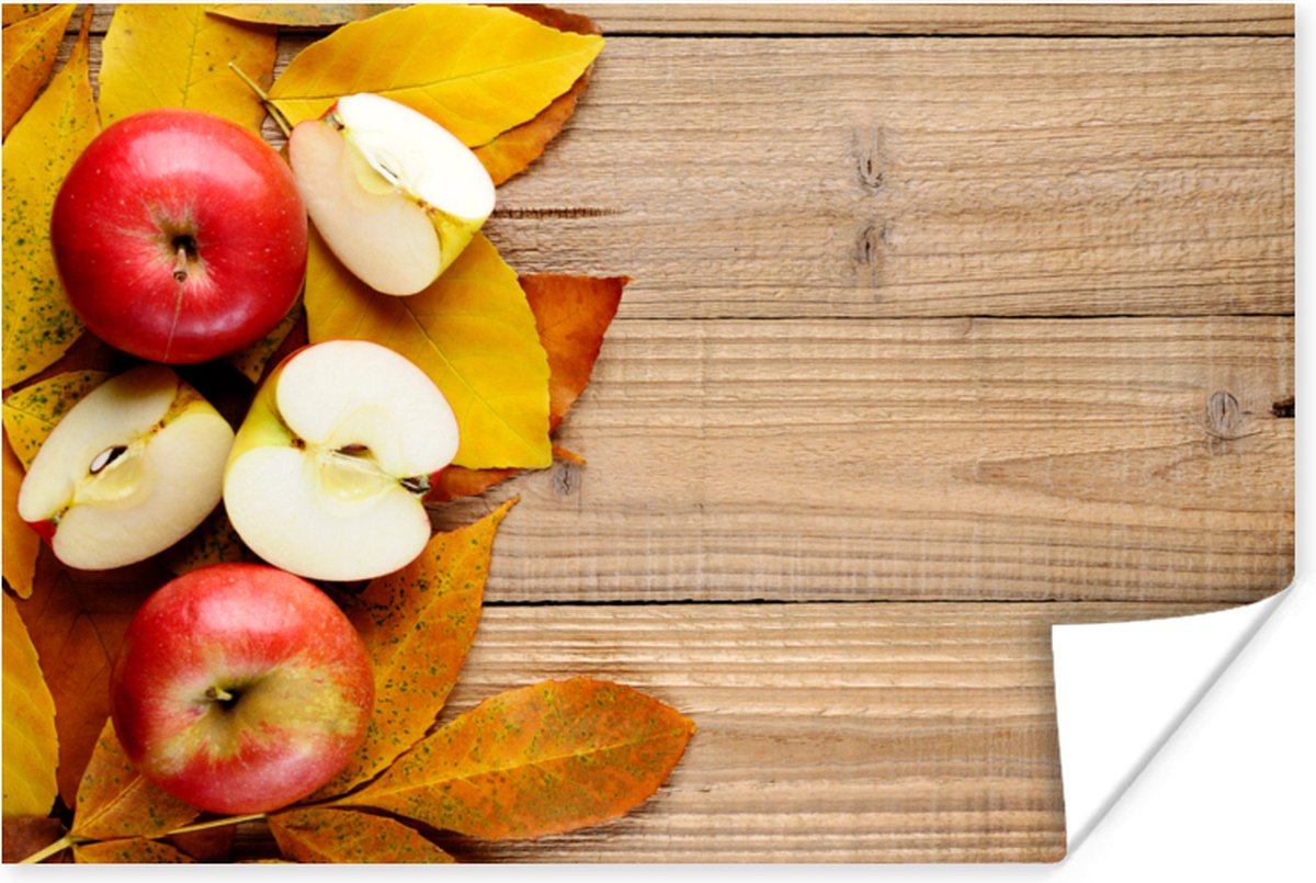 Poster Appel - Bladeren - Herfst - Fruit - 90x60 cm
