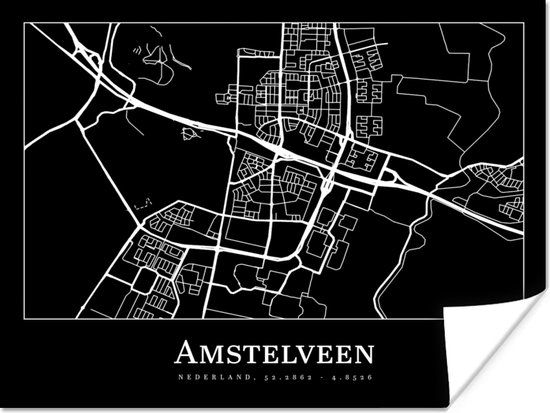 Affiche Amstelveen - Plan de la ville - Carte - Plan d'étage - 40x30 cm
