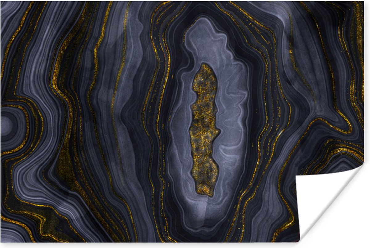 Poster Geode - Agaat - Black & gold - 120x80 cm