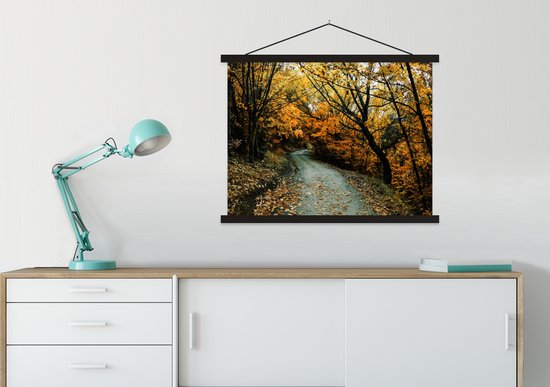 Porte-affiche avec affiche - Affiche scolaire - Feuilles - Automne - Forêt - 60x45 cm - Lattes noires