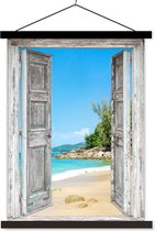 Posterhanger incl. Poster 120x160 cm - Schoolplaat - Strand - Doorkijk - zomer - Tropisch - Textielposter - Zwarte latten