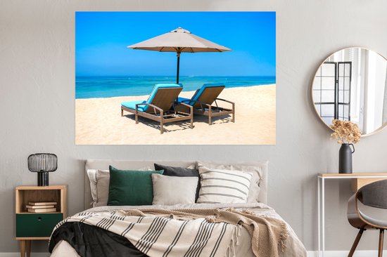 Poster Chaise de plage - Parasol - Été - Mer - 180x120 cm XXL