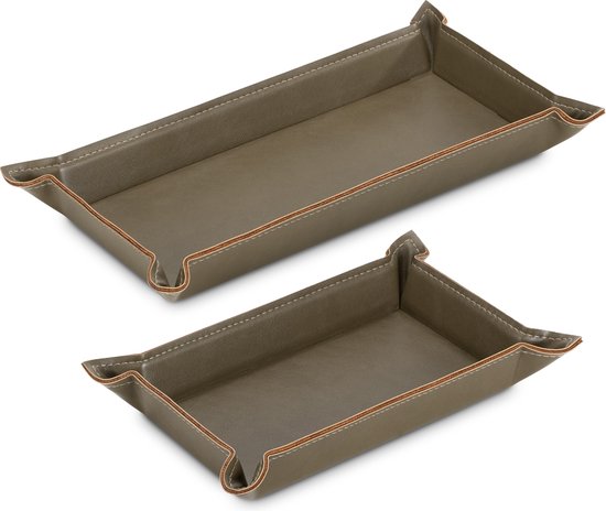 Navaris 2x tray van imitatieleer - Set van 2 imitatieleren organizers - Dienblad voor sleutels, telefoon en portemonnee - Rechthoekig plateau