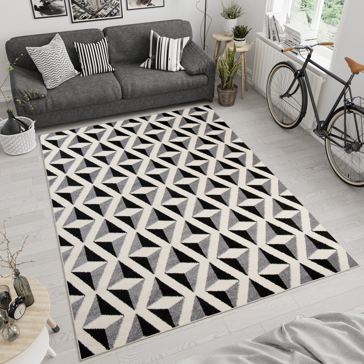 Tapiso Maroko Vloerkleed Tapijt Slaapkamer Carpet Maat- 140x190 Grijs Zwart