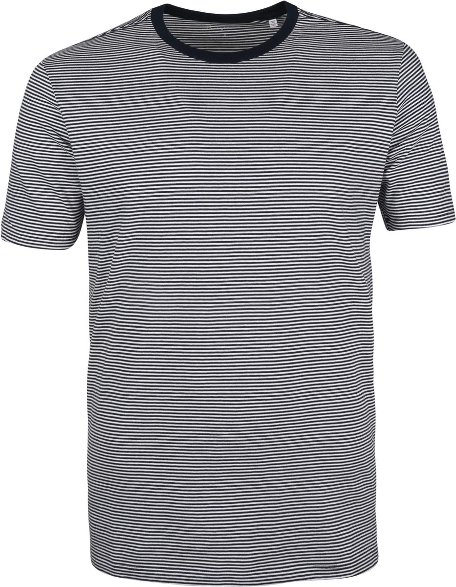 KnowledgeCotton Apparel - Gestreept T-shirt Donkerblauw - Maat XL - Modern-fit