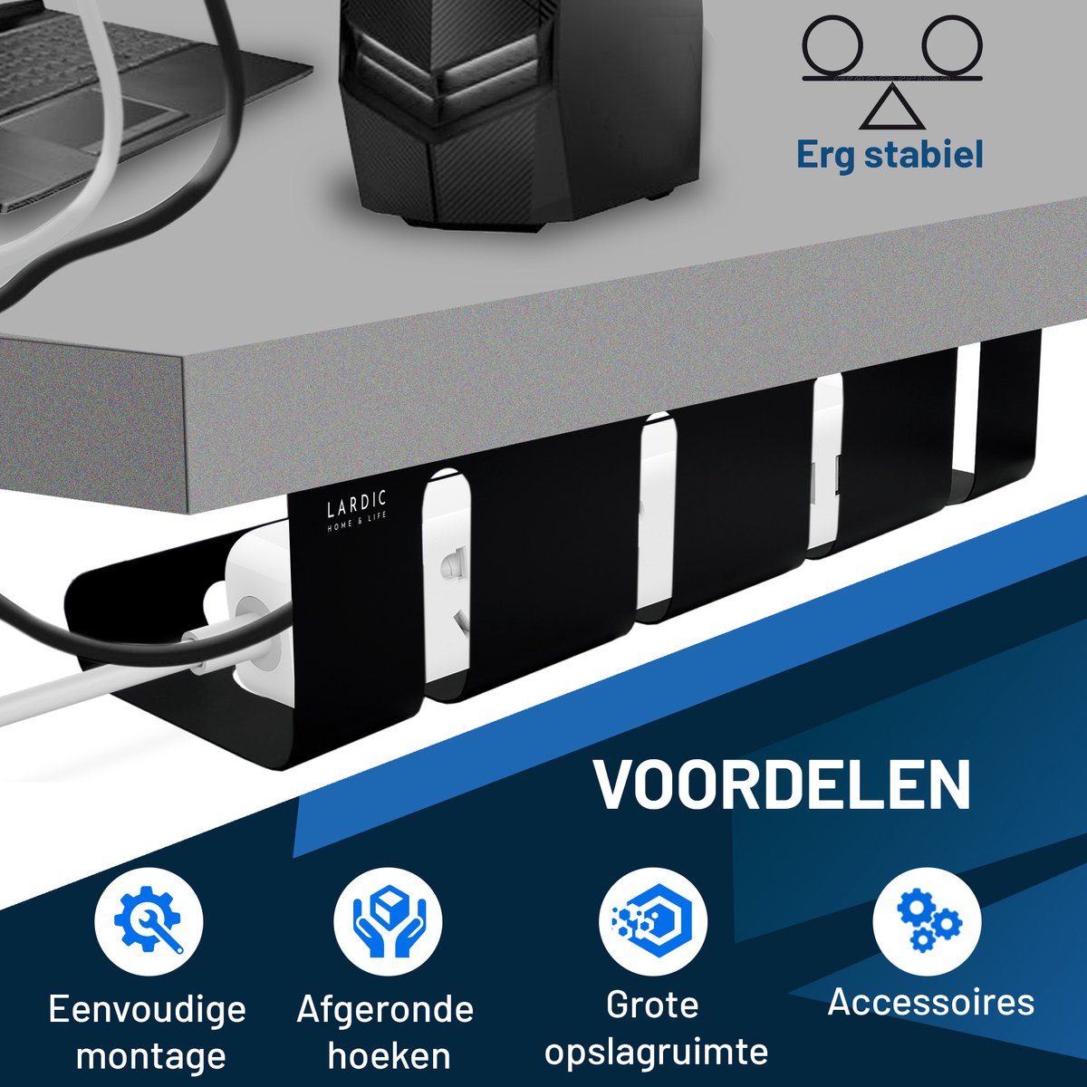 Lardic Home & Life Lardic Metalen Kabel organiser Onder Bureau - Kabelgoot Bureau - Plakken of Schroeven - Kabelbox