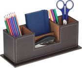 Organiseur de bureau Relaxdays en cuir artificiel - porte-stylo avec 4 compartiments - porte-stylo - bureau - marron