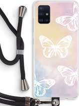 Case Company® - Hoesje met koord geschikt voor Samsung Galaxy A51 4G hoesje met Koord - White butterfly - Telefoonhoesje met Zwart Koord - Bescherming aan alle Kanten en Over de Schermrand