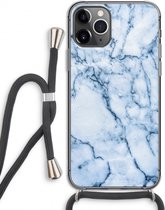 Case Company® - Hoesje met koord geschikt voor iPhone 11 Pro hoesje met Koord - Blauw marmer - Telefoonhoesje met Zwart Koord - Extra Bescherming aan alle Kanten en Over de Schermrand