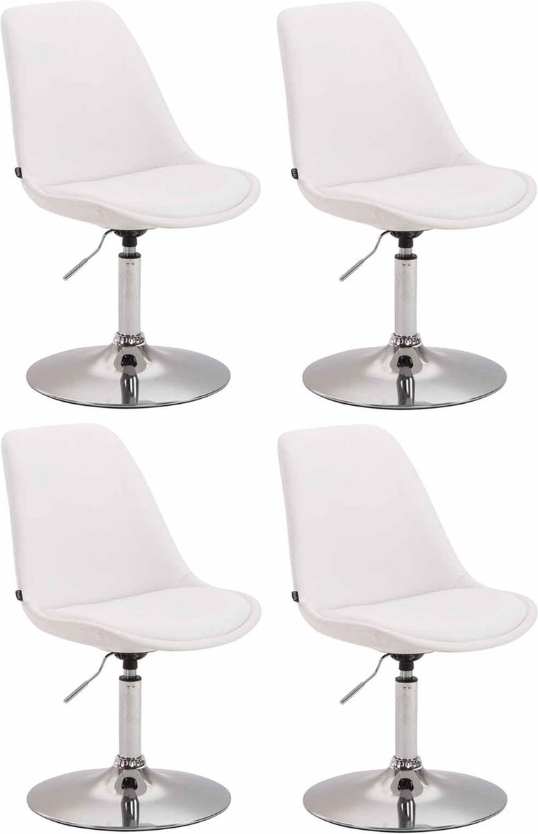 CLP Maverick Set van 4 Eetkamerstoelen - Kunstleer wit chroom