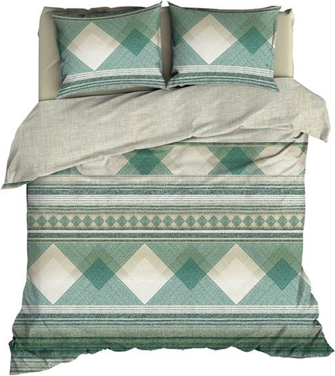 Satin d'Or Courban Dekbedovertrek - Lits-jumeaux - Lits-jumeaux (240x200/220 cm + 2 slopen) - Saliegroen