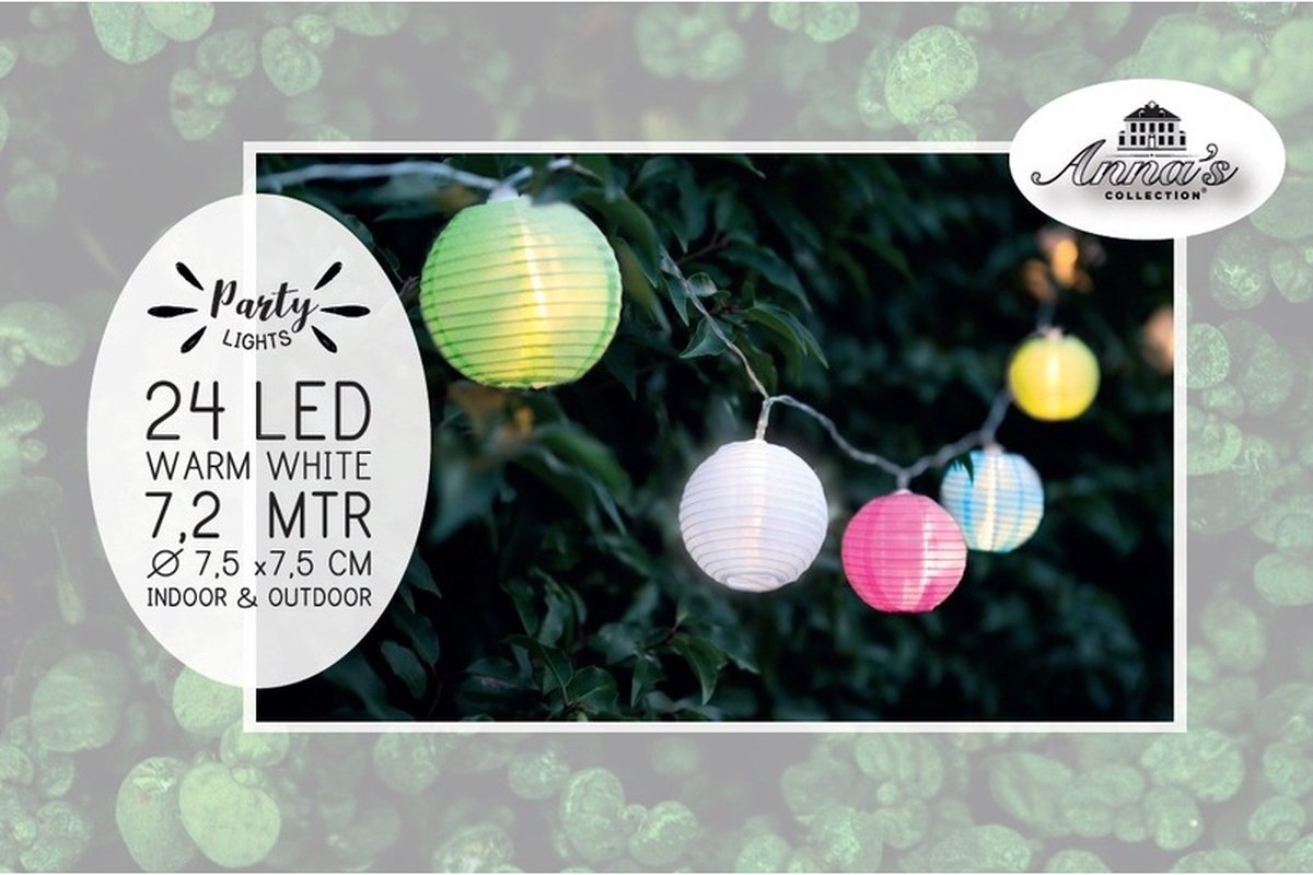 Buiten feestverlichting lichtsnoer gekleurde lampionnen lantaarns 7,2 meter - Binnen/buiten verlichting - LED feestlampjes