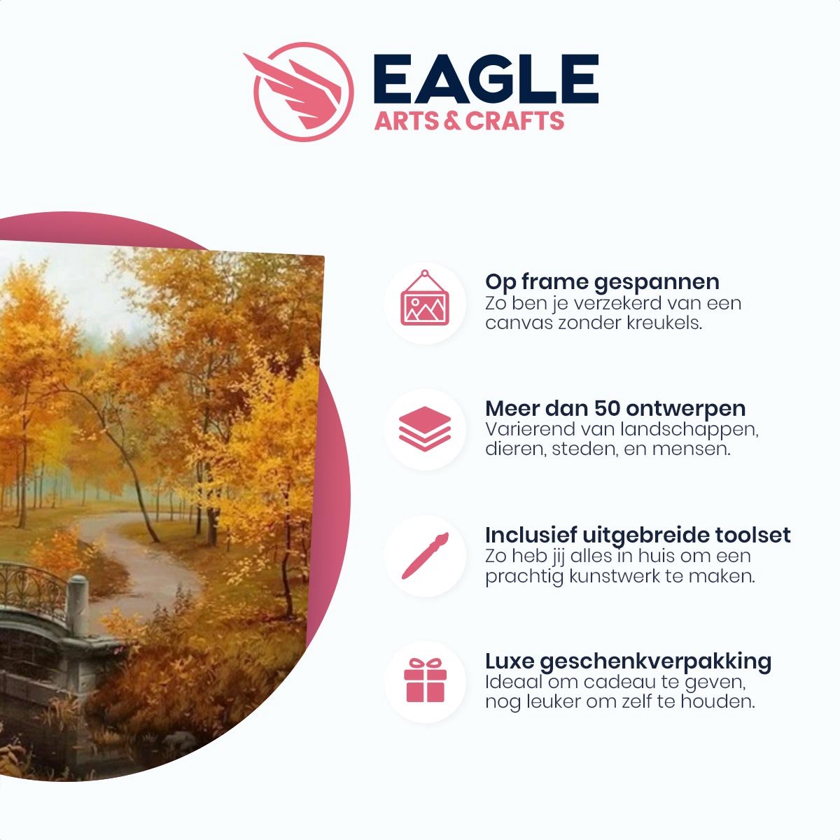 Eagle®️ Schilderen op Nummer Volwassenen - Herfst Landschap - Gespannen op Houten Frame - 50x40cm — afbeelding 2