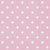 40x Polka Dot 3-laags servetten licht roze met witte stippen 33 x 33 cm