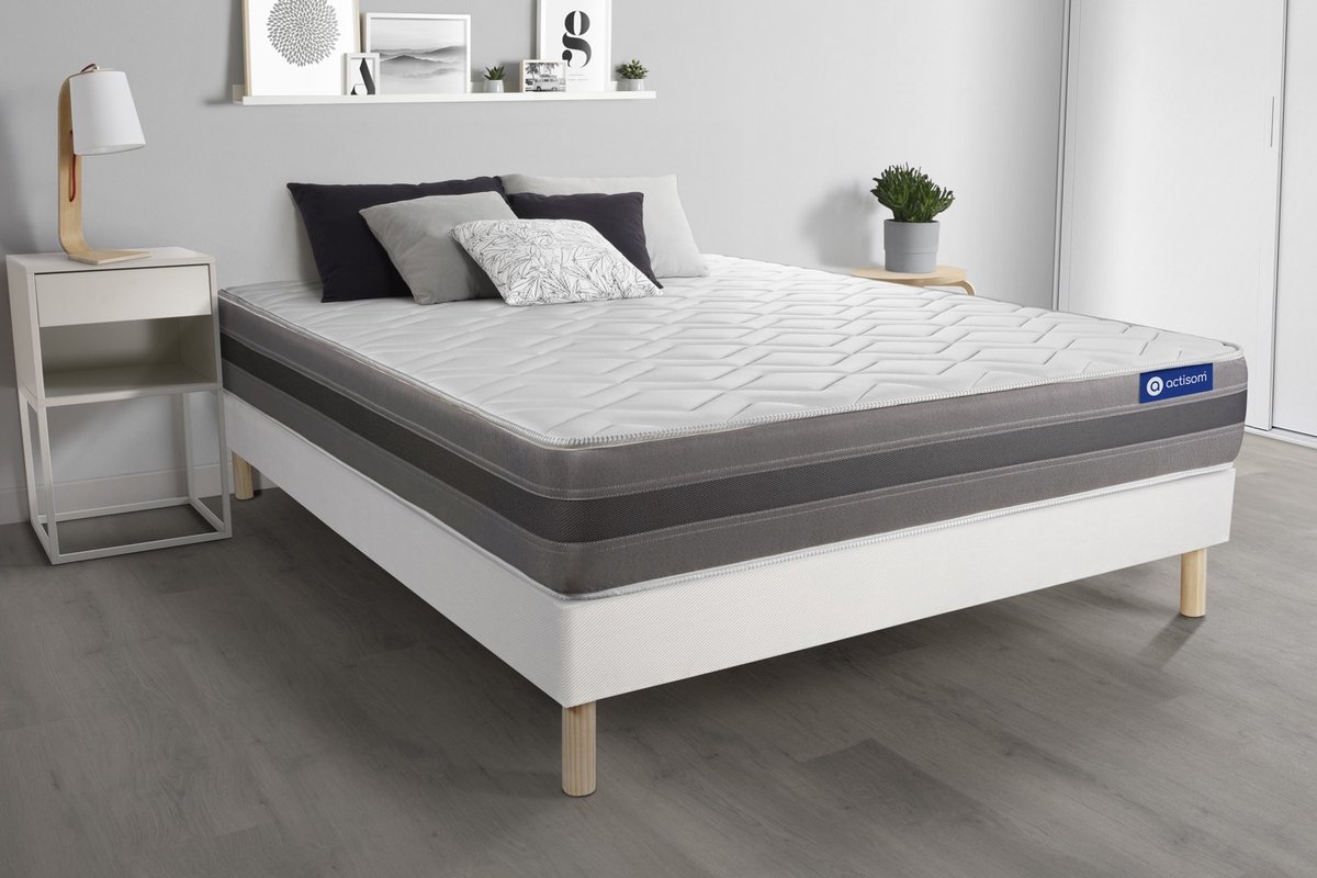 Complete boxspring met matras tweepersoons- Actisom Actilatex relax wit - Latex en traagschuim - 120 x 210 cm