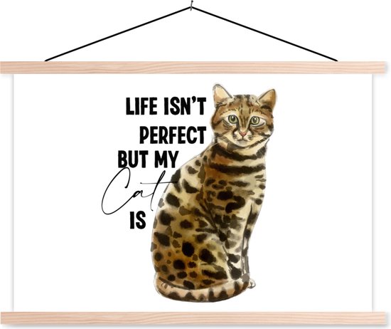 Posterhanger incl. Poster - Schoolplaat - Katten - Spreuken - Quotes - Life isn't perfect but my cat is - 150x100 cm - Blanke latten