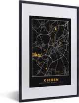 Fotolijst incl. Poster - Duitsland – Black and Gold – Gießen – Stadskaart – Kaart – Plattegrond - 40x60 cm - Posterlijst