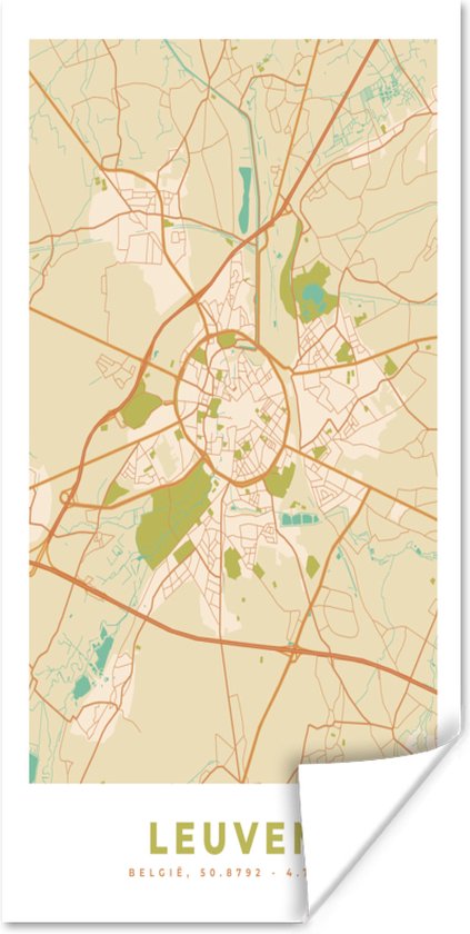 Poster Kaart - België - Vintage - Plattegrond - Stadskaart - Leuven - 20x40 cm