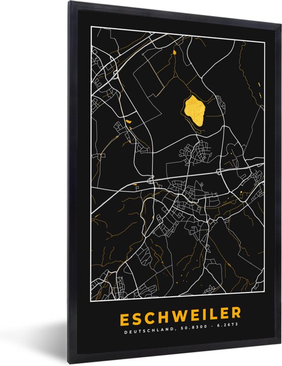 Fotolijst incl. Poster - Goud – Duitsland – Plattegrond – Gold – Stadskaart – Kaart – Eschweiler - 40x60 cm - Posterlijst