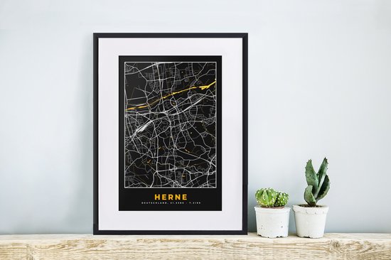 Fotolijst incl. Poster - Herne - Stadskaart - Duitsland - Plattegrond - Goud - Kaart - 30x40 cm - Posterlijst