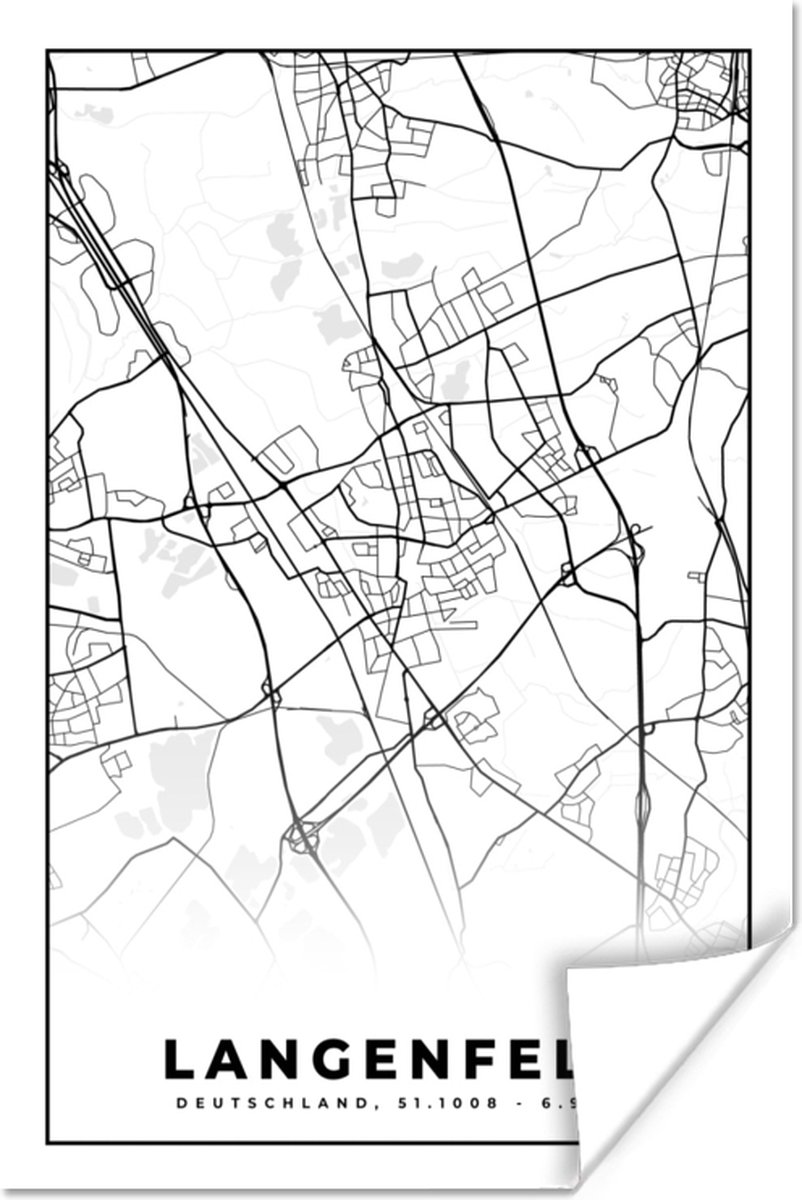 Poster Langenfeld - Plattegrond - Stadskaart - Kaart - 60x90 cm