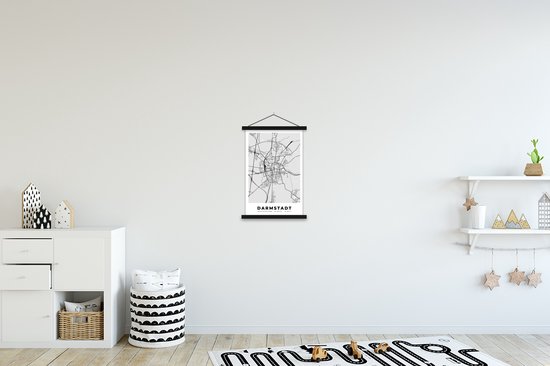 Posterhanger incl. Poster 40x60 cm - Schoolplaat - Kaart - Darmstadt - Duitsland - Stadskaart - Plattegrond - Textielposter - Zwarte latten - Plattegrond