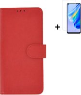 MoDo hoesje voor Oppo Find X5 Lite - Kunstleer Book Case - Rood hoesje met screenprotector
