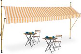 Relaxdays klem-zonwering - uitvalscherm - verstelbaar - gouden frame - balkon - wit/oranje - 400 x 120 cm