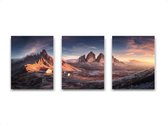 Schilderij  Set 3 Landschap met bergen en sneeuw in Italy Dolomieten - Natuur / Landschap / 40x30cm