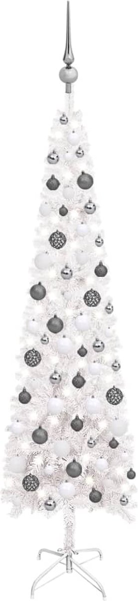 VidaLife Kerstboom met LED's en kerstballen smal 150 cm wit