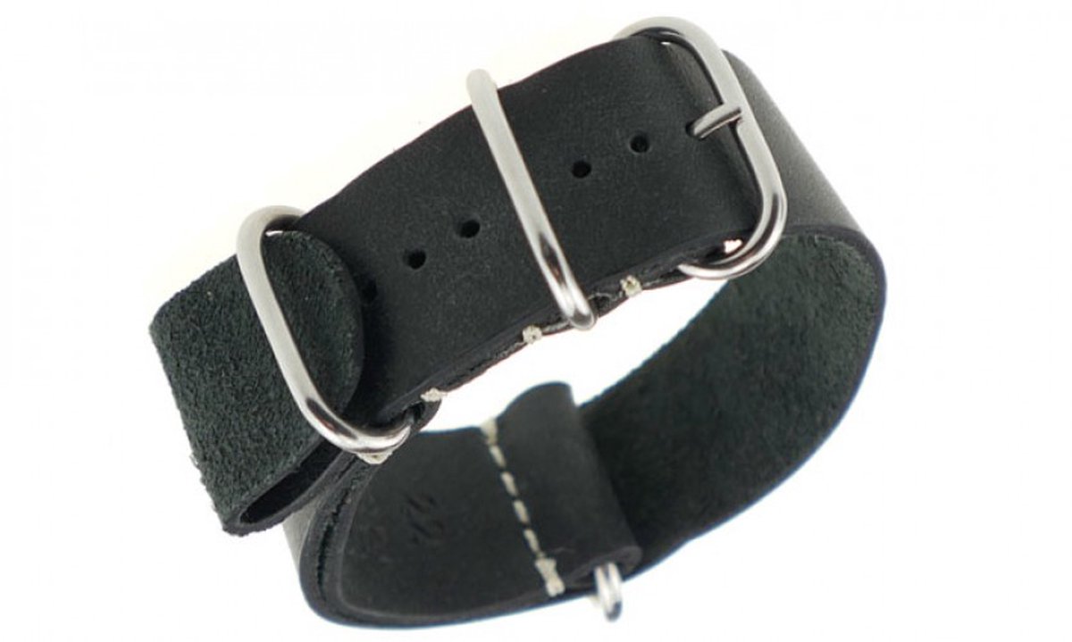 Nato Strap Brussels Zwart - Leer - 20mm