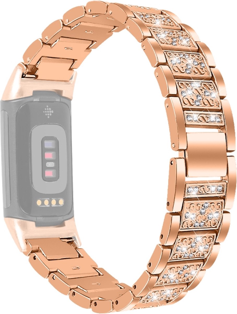 Stalen bandje - RVS - geschikt voor Fitbit Charge 5 / Charge 6 - rosegoud
