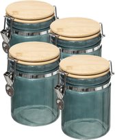 4x pièces de conserves/bocaux de conservation 0 verre bleu pétrole fermeture support bambou - 750 ml - Bocaux de conservation de conservation fermeture hermétique