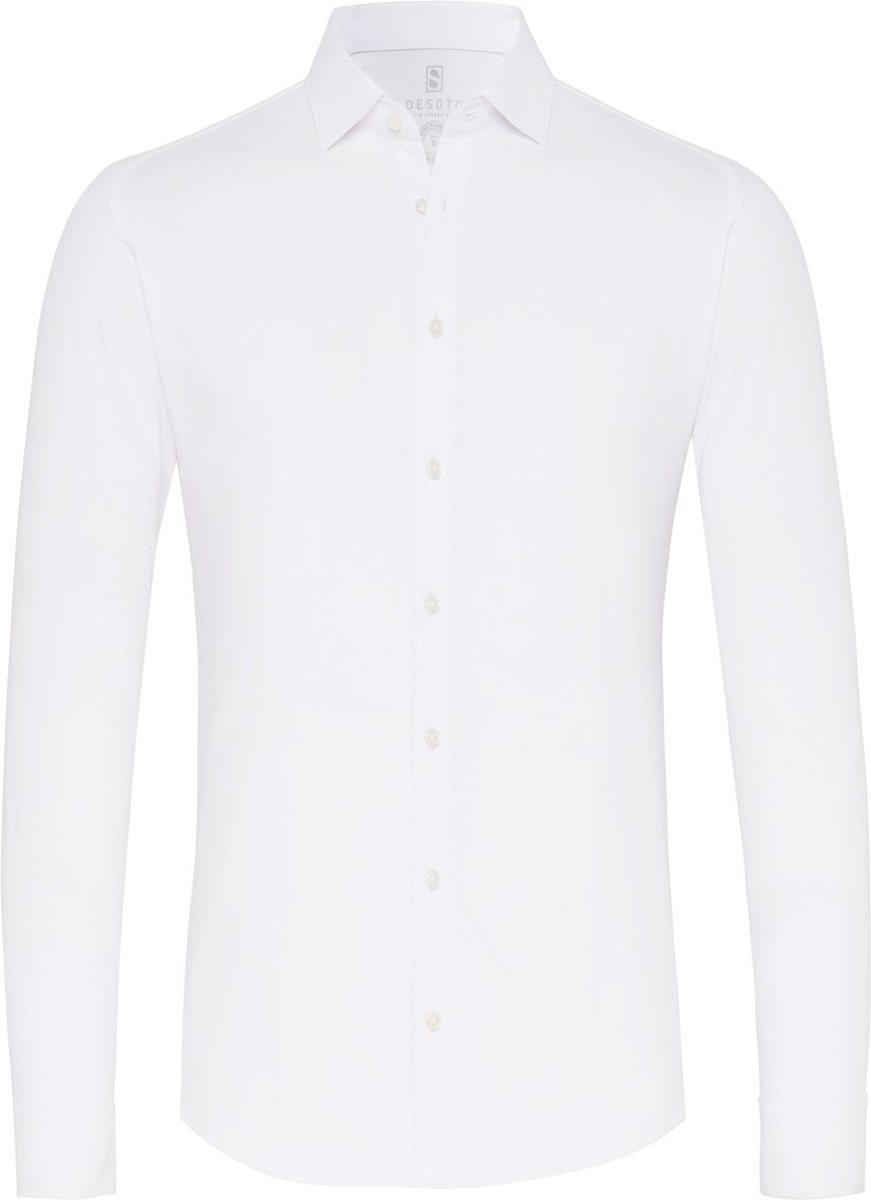 Desoto - Overhemd Strijkvrij Jersey Wit - Heren - Maat S - Slim-fit