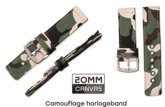 20mm Canvas Horlogeband met Camouflage print Groen bruin passend op o.a Casio Seiko Citizen en alle andere merken | Horlogebandje | Horloge band