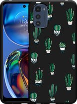 Motorola Moto E32 Hoesje Zwart Cactus - Designed by Cazy