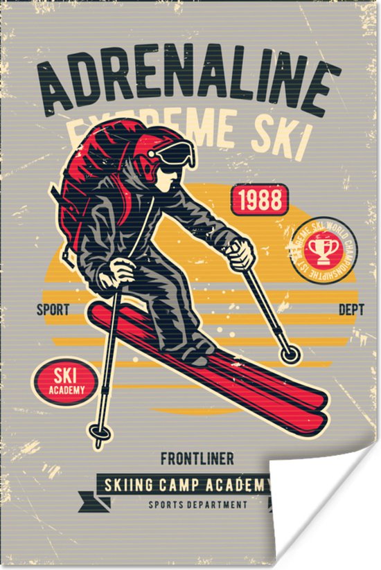 Poster Ski - Sport - Vintage - Grijs