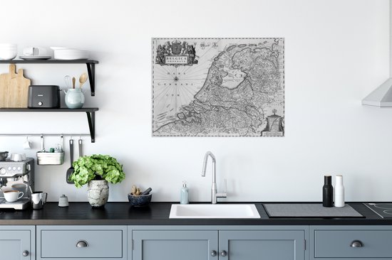 Poster Carte Zwart et blanc des Nederland 80x60 cm - Tirage photo sur Poster (décoration murale salon / chambre)