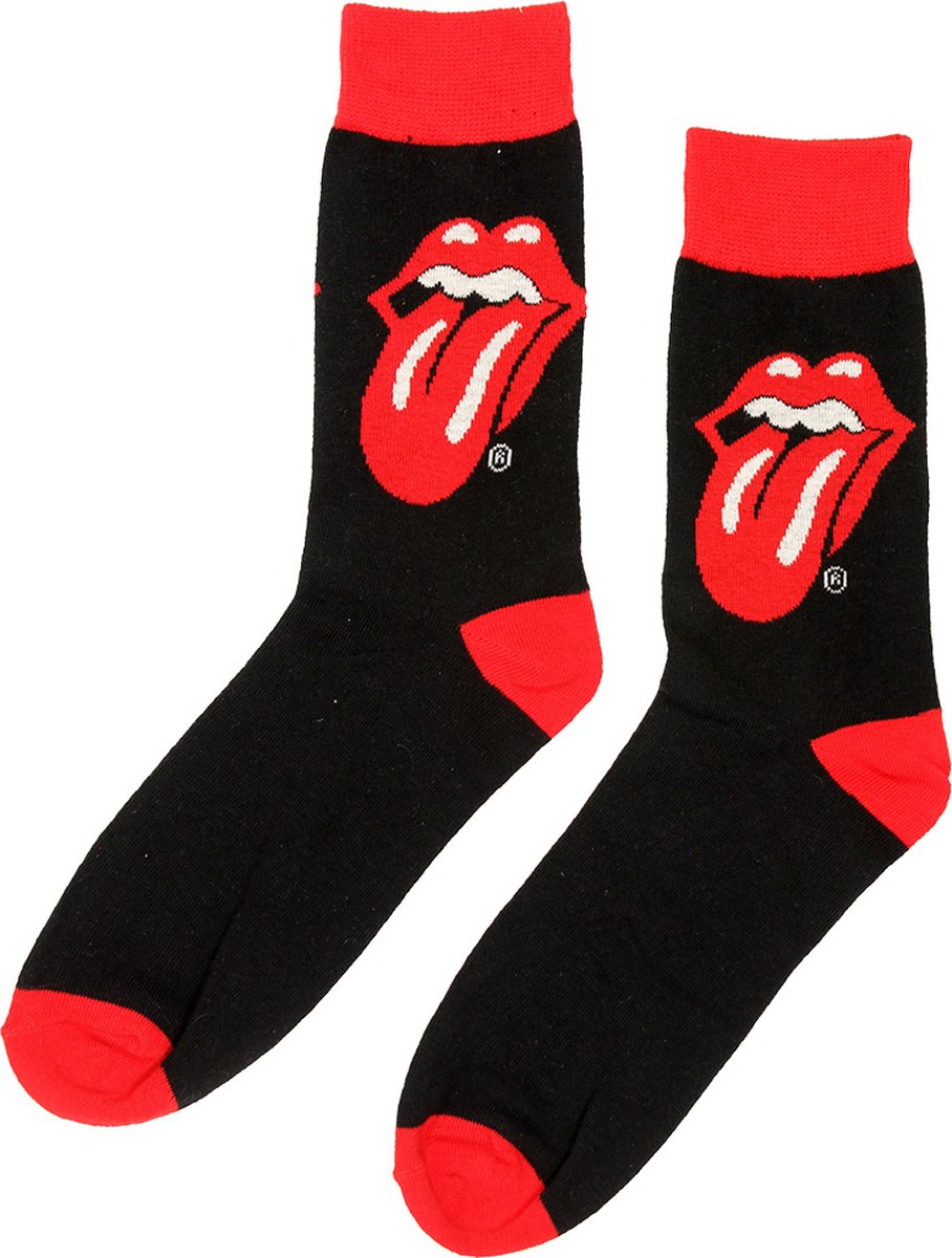 The Rolling Stones Tongue and Lips Logo Sokken Zwart/Rood - Official Merchandise