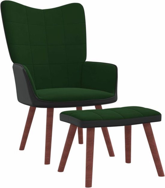 vidaXL Relaxstoel met voetenbank fluweel en PVC donkergroen