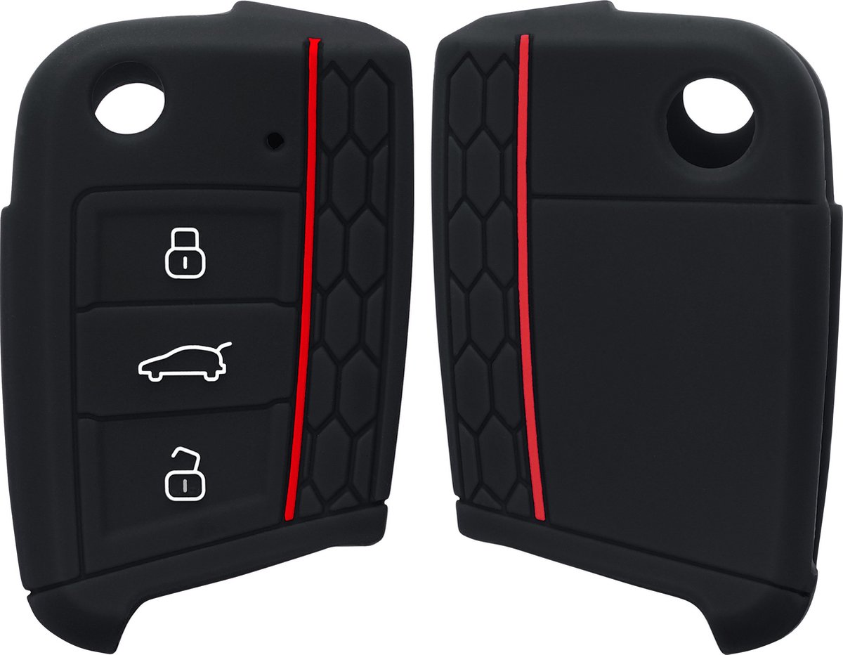 kwmobile autosleutel hoesje geschikt voor VW Golf 7 MK7 3-knops autosleutel hoes - Siliconen autosleutel behuizing - Auto sleutel case met honingraat - Sleuteletui in zwart