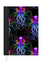 Notitieboek - Schrijfboek - Octopus - Regenboog - Neon - Abstract - Patronen - Notitieboekje klein - A5 formaat - Schrijfblok