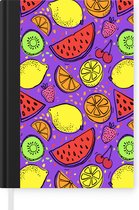 Notitieboek - Schrijfboek - Neon - Fruit - Paars - Notitieboekje klein - A5 formaat - Schrijfblok