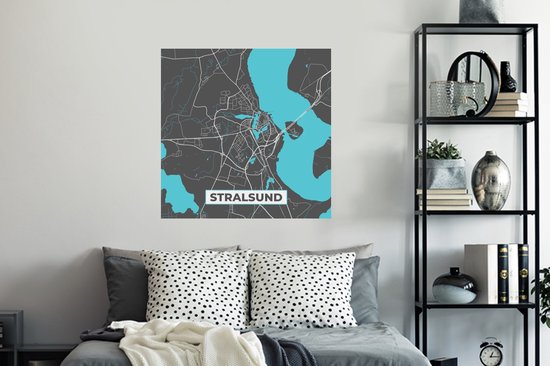 Stickers muraux - Blauw - Allemagne - Carte - Or - Plan de la ville - Carte - Stralsund - 100x100 cm - Feuille adhésive XXL