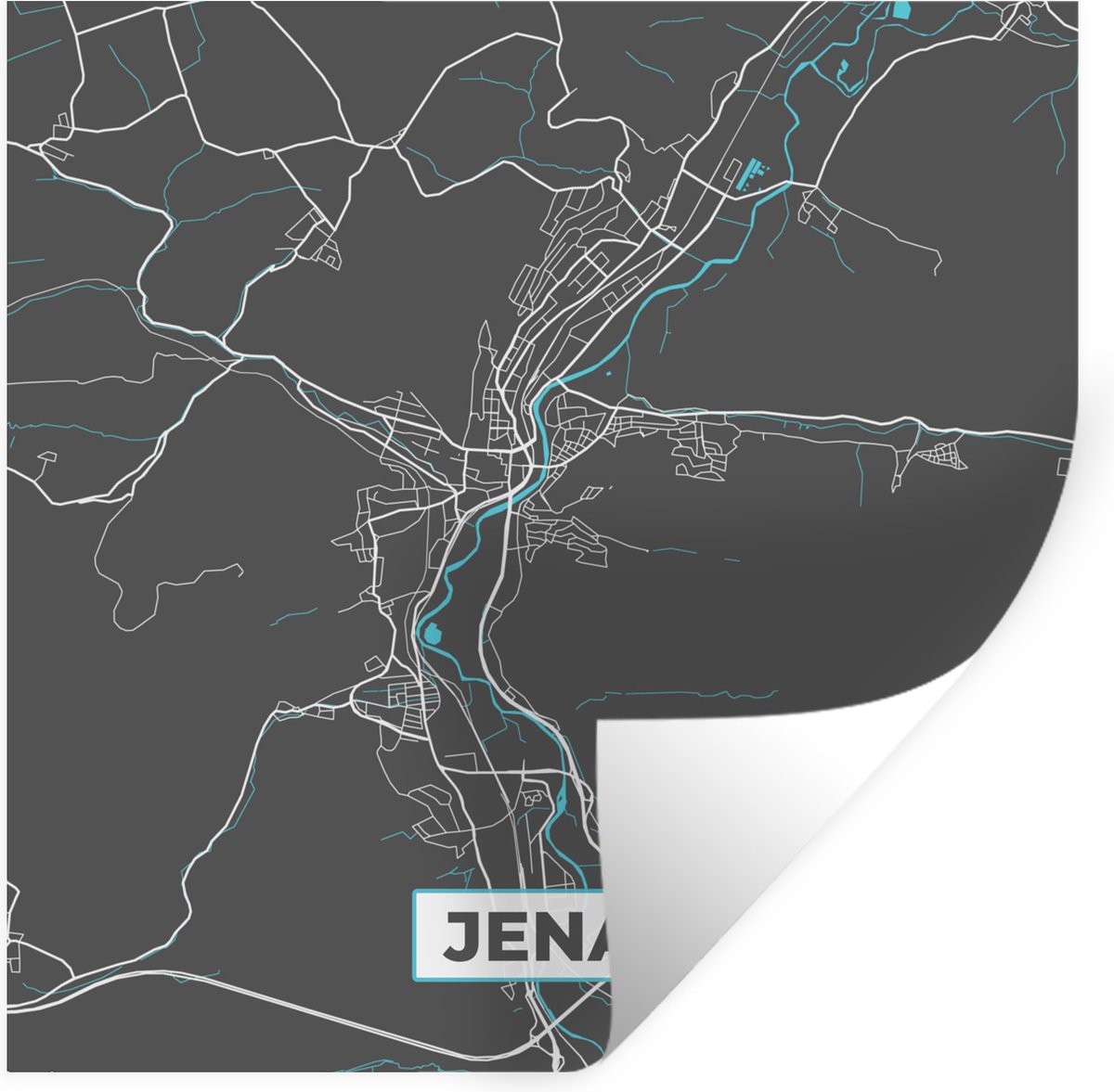 Muurstickers - Sticker Folie - Plattegrond – Jena – Blauw – Stadskaart – Kaart - Duitsland